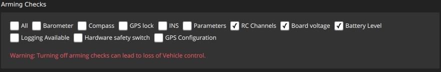 Safety Setup - Arming Checks (Copter)