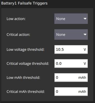 Safety Setup - Battery1 Failsafe Triggers (Copter)