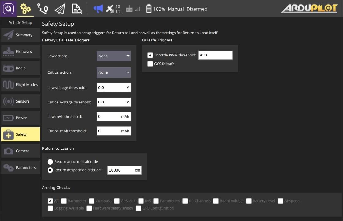 Safety Setup - Plane (Ardupilot)