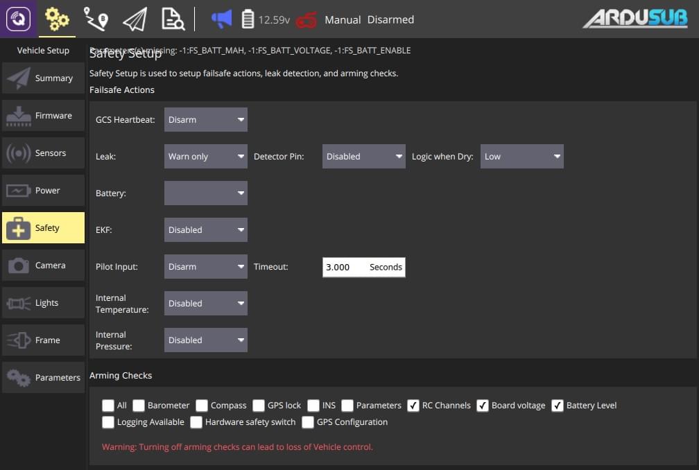 Safety Setup - Sub (Ardupilot)